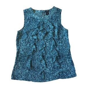 Ann Taylor Top Women S 4 6 Sheer Chiffon Ruffled Sleeveless Shell Career Blue